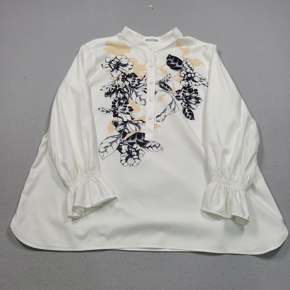 Chicos No Iron Chic Stretch‎ Floral Button Front Blouse White Size 2.5 US 14
